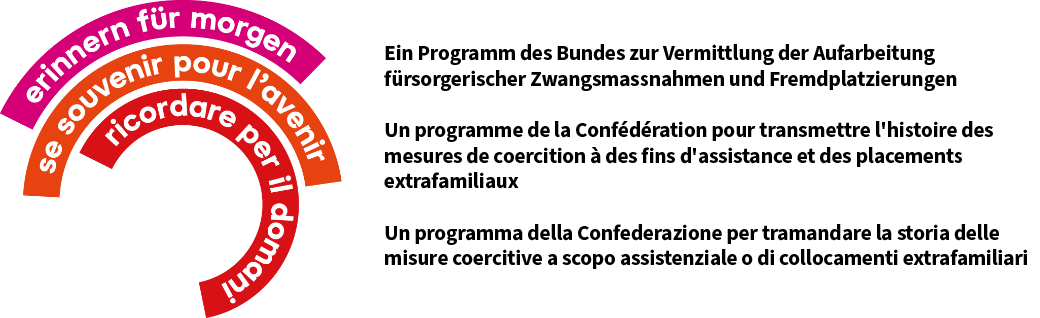 Ein Programm des Bundes zur Vermittlung der Aufarbeitung fürsorgerischer Zwangsmassnahmen und Fremdplatzierungen Un programme de la Confédération pour transmettre l'histoire des mesures de coercition à des fins d'assistance et des placements extrafamiliaux Un programma della Confederazione per tramandare la storia delle misure coercitive a scopo assistenziale o di collocamenti extrafamiliari